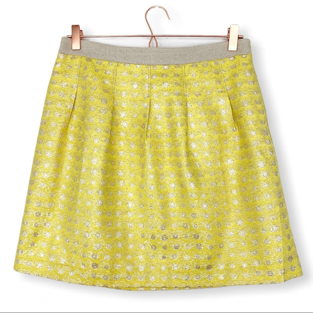 LOFT Yellow Metallic Polka Dot Pleated Mini Skirt